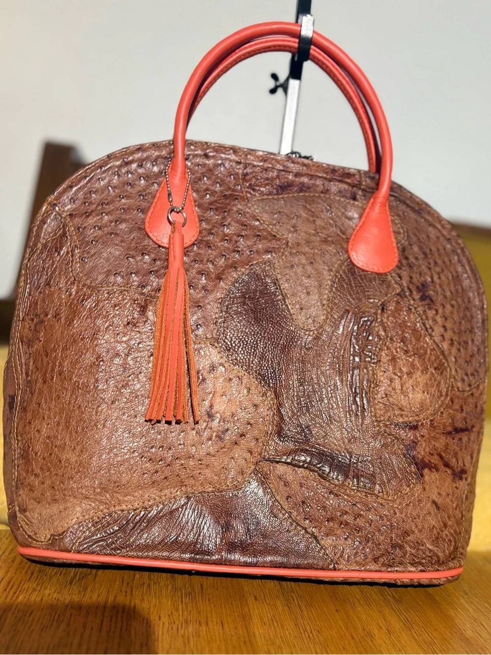 Large beautiful ostrich leather vintage bag